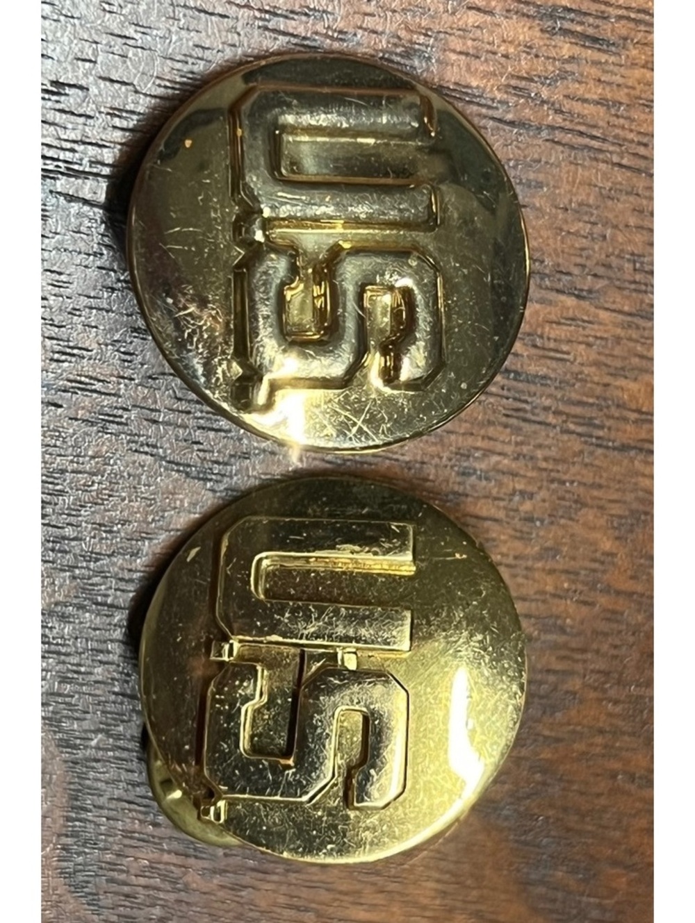 Vintage US Army Enlisted US Brass Collar Disc Insignia Pair